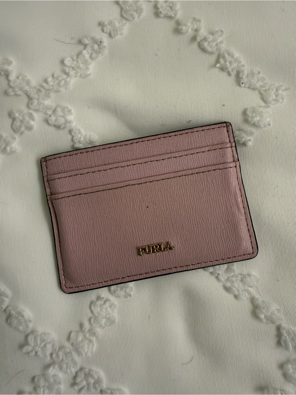 Furla Blush Pink Saffiano Card Case with Gold Logo